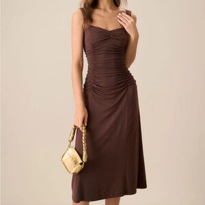 RIHOAS Brown Asymmetrical Ruched Sheath Dress